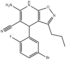 6-amino-4-(5-bromo-2-fluorophenyl)-3-propyl-4,7-dihydroisoxazolo[5,4-b]pyridine-5-carbonitrile 结构式