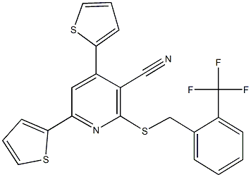 4,6-di(2-thienyl)-2-{[2-(trifluoromethyl)benzyl]sulfanyl}nicotinonitrile 结构式