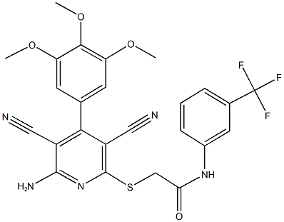 2-{[6-amino-3,5-dicyano-4-(3,4,5-trimethoxyphenyl)-2-pyridinyl]sulfanyl}-N-[3-(trifluoromethyl)phenyl]acetamide 结构式