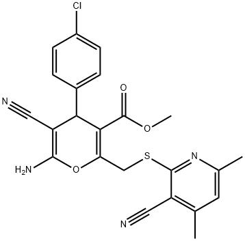 methyl 6-amino-4-(4-chlorophenyl)-5-cyano-2-{[(3-cyano-4,6-dimethyl-2-pyridinyl)sulfanyl]methyl}-4H-pyran-3-carboxylate 结构式