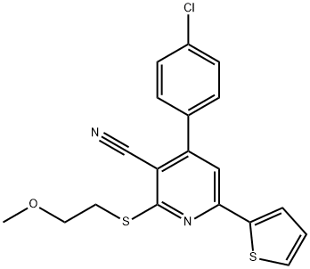 4-(4-chlorophenyl)-2-[(2-methoxyethyl)sulfanyl]-6-(2-thienyl)nicotinonitrile 结构式