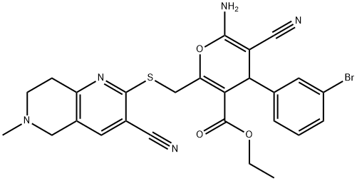 ethyl 6-amino-4-(3-bromophenyl)-5-cyano-2-{[(3-cyano-6-methyl-5,6,7,8-tetrahydro[1,6]naphthyridin-2-yl)sulfanyl]methyl}-4H-pyran-3-carboxylate 结构式