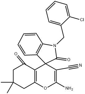 2-amino-1'-(2-chlorobenzyl)-3-cyano-7,7-dimethyl-2',5-dioxo-1',3',5,6,7,8-hexahydrospiro[4H-chromene-4,3'-(2'H)-indole] 结构式