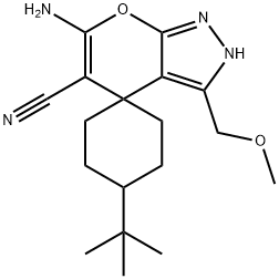 6-amino-1'-tert-butyl-3-(methoxymethyl)-2,4-dihydrospiro(pyrano[2,3-c]pyrazole-4,4'-cyclohexane)-5-carbonitrile 结构式