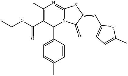 ethyl 7-methyl-2-[(5-methyl-2-furyl)methylene]-5-(4-methylphenyl)-3-oxo-2,3-dihydro-5H-[1,3]thiazolo[3,2-a]pyrimidine-6-carboxylate 结构式