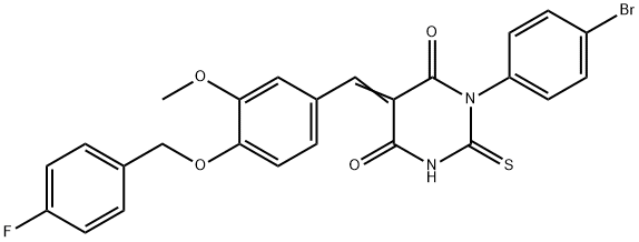 1-(4-bromophenyl)-5-{4-[(4-fluorobenzyl)oxy]-3-methoxybenzylidene}-2-thioxodihydro-4,6(1H,5H)-pyrimidinedione 结构式