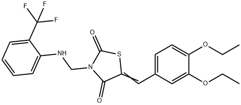 5-(3,4-diethoxybenzylidene)-3-{[2-(trifluoromethyl)anilino]methyl}-1,3-thiazolidine-2,4-dione 结构式