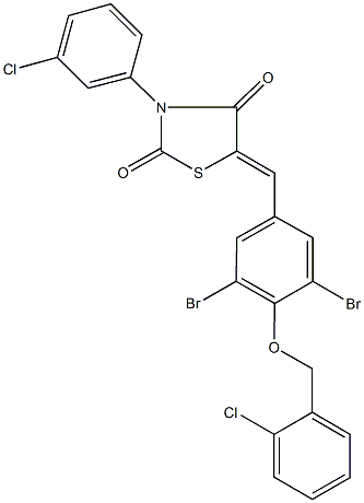 3-(3-chlorophenyl)-5-{3,5-dibromo-4-[(2-chlorobenzyl)oxy]benzylidene}-1,3-thiazolidine-2,4-dione 结构式