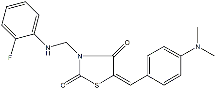 5-[4-(dimethylamino)benzylidene]-3-[(2-fluoroanilino)methyl]-1,3-thiazolidine-2,4-dione 结构式