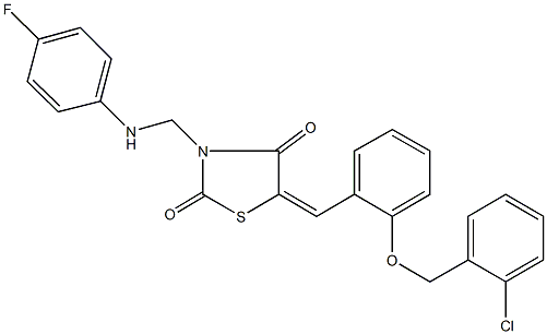5-{2-[(2-chlorobenzyl)oxy]benzylidene}-3-[(4-fluoroanilino)methyl]-1,3-thiazolidine-2,4-dione 结构式