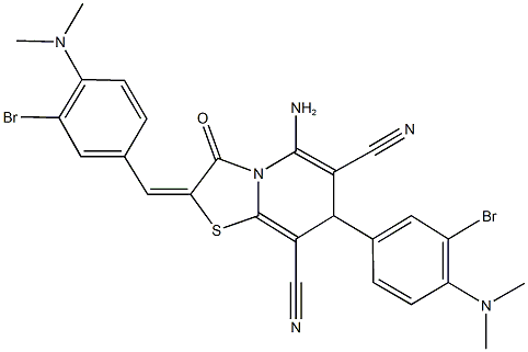 5-amino-2-[3-bromo-4-(dimethylamino)benzylidene]-7-[3-bromo-4-(dimethylamino)phenyl]-3-oxo-2,3-dihydro-7H-[1,3]thiazolo[3,2-a]pyridine-6,8-dicarbonitrile 结构式