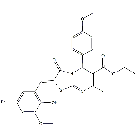 ethyl 2-(5-bromo-2-hydroxy-3-methoxybenzylidene)-5-(4-ethoxyphenyl)-7-methyl-3-oxo-2,3-dihydro-5H-[1,3]thiazolo[3,2-a]pyrimidine-6-carboxylate 结构式