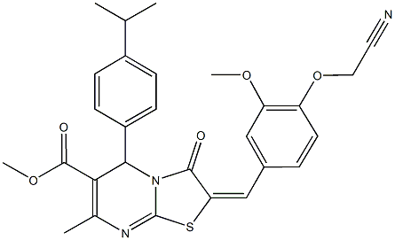 methyl 2-[4-(cyanomethoxy)-3-methoxybenzylidene]-5-(4-isopropylphenyl)-7-methyl-3-oxo-2,3-dihydro-5H-[1,3]thiazolo[3,2-a]pyrimidine-6-carboxylate 结构式