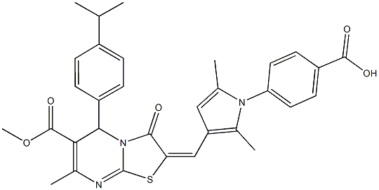 4-{3-[(5-(4-isopropylphenyl)-6-(methoxycarbonyl)-7-methyl-3-oxo-5H-[1,3]thiazolo[3,2-a]pyrimidin-2(3H)-ylidene)methyl]-2,5-dimethyl-1H-pyrrol-1-yl}benzoic acid 结构式