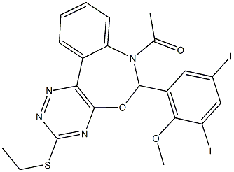 7-acetyl-6-(3,5-diiodo-2-methoxyphenyl)-3-(ethylsulfanyl)-6,7-dihydro[1,2,4]triazino[5,6-d][3,1]benzoxazepine 结构式