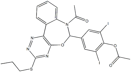 4-[7-acetyl-3-(propylsulfanyl)-6,7-dihydro[1,2,4]triazino[5,6-d][3,1]benzoxazepin-6-yl]-2,6-diiodophenyl acetate 结构式