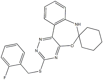 3-[(2-fluorobenzyl)sulfanyl]-6,7-dihydrospiro([1,2,4]triazino[5,6-d][3,1]benzoxazepine-6,1'-cyclohexane) 结构式