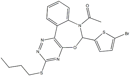 7-acetyl-6-(5-bromo-2-thienyl)-3-(butylsulfanyl)-6,7-dihydro[1,2,4]triazino[5,6-d][3,1]benzoxazepine 结构式