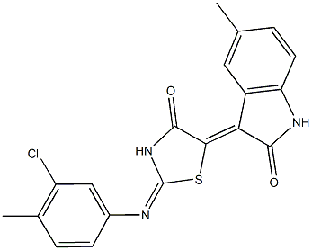 3-{2-[(3-chloro-4-methylphenyl)imino]-4-oxo-1,3-thiazolidin-5-ylidene}-5-methyl-1,3-dihydro-2H-indol-2-one 结构式