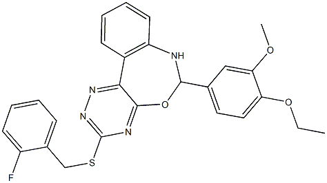 6-(4-ethoxy-3-methoxyphenyl)-3-[(2-fluorobenzyl)sulfanyl]-6,7-dihydro[1,2,4]triazino[5,6-d][3,1]benzoxazepine 结构式