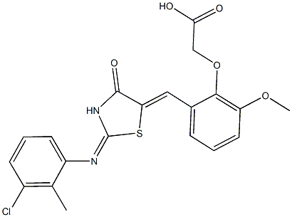 [2-({2-[(3-chloro-2-methylphenyl)imino]-4-oxo-1,3-thiazolidin-5-ylidene}methyl)-6-methoxyphenoxy]acetic acid 结构式