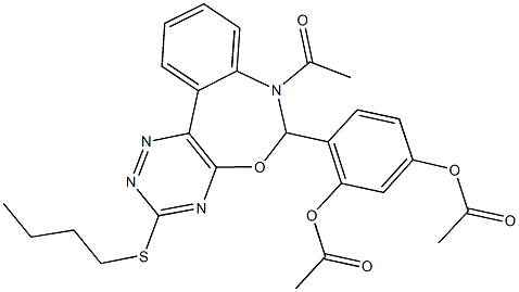 2-[7-acetyl-3-(butylsulfanyl)-6,7-dihydro[1,2,4]triazino[5,6-d][3,1]benzoxazepin-6-yl]-5-(acetyloxy)phenyl acetate 结构式