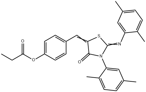 4-({3-(2,5-dimethylphenyl)-2-[(2,5-dimethylphenyl)imino]-4-oxo-1,3-thiazolidin-5-ylidene}methyl)phenyl propionate 结构式