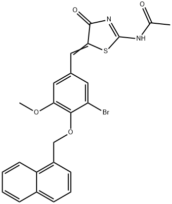 N-{5-[3-bromo-5-methoxy-4-(1-naphthylmethoxy)benzylidene]-4-oxo-1,3-thiazolidin-2-ylidene}acetamide 结构式