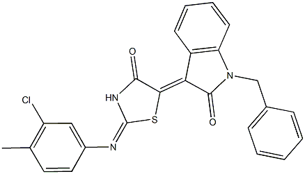 1-benzyl-3-{2-[(3-chloro-4-methylphenyl)imino]-4-oxo-1,3-thiazolidin-5-ylidene}-1,3-dihydro-2H-indol-2-one 结构式