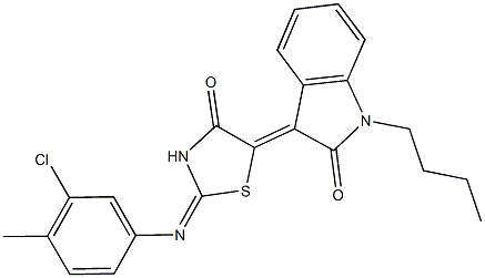 1-butyl-3-{2-[(3-chloro-4-methylphenyl)imino]-4-oxo-1,3-thiazolidin-5-ylidene}-1,3-dihydro-2H-indol-2-one 结构式