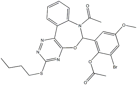 2-[7-acetyl-3-(butylsulfanyl)-6,7-dihydro[1,2,4]triazino[5,6-d][3,1]benzoxazepin-6-yl]-6-bromo-4-methoxyphenyl acetate 结构式