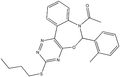 7-acetyl-6-(2-methylphenyl)-6,7-dihydro[1,2,4]triazino[5,6-d][3,1]benzoxazepin-3-yl butyl sulfide 结构式