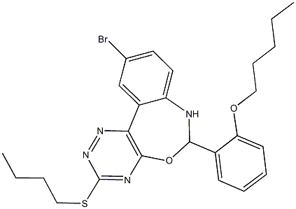 2-[10-bromo-3-(butylsulfanyl)-6,7-dihydro[1,2,4]triazino[5,6-d][3,1]benzoxazepin-6-yl]phenyl pentyl ether 结构式