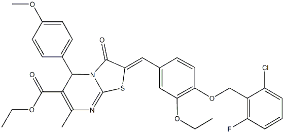 ethyl 2-{4-[(2-chloro-6-fluorobenzyl)oxy]-3-ethoxybenzylidene}-5-(4-methoxyphenyl)-7-methyl-3-oxo-2,3-dihydro-5H-[1,3]thiazolo[3,2-a]pyrimidine-6-carboxylate 结构式