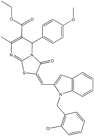 ethyl 2-{[1-(2-chlorobenzyl)-1H-indol-2-yl]methylene}-5-(4-methoxyphenyl)-7-methyl-3-oxo-2,3-dihydro-5H-[1,3]thiazolo[3,2-a]pyrimidine-6-carboxylate 结构式