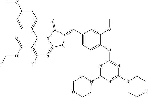 ethyl 2-(4-{[4,6-di(4-morpholinyl)-1,3,5-triazin-2-yl]oxy}-3-methoxybenzylidene)-5-(4-methoxyphenyl)-7-methyl-3-oxo-2,3-dihydro-5H-[1,3]thiazolo[3,2-a]pyrimidine-6-carboxylate 结构式