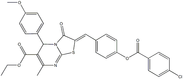 ethyl 2-{4-[(4-chlorobenzoyl)oxy]benzylidene}-5-(4-methoxyphenyl)-7-methyl-3-oxo-2,3-dihydro-5H-[1,3]thiazolo[3,2-a]pyrimidine-6-carboxylate 结构式