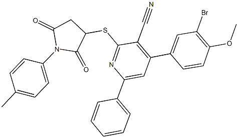 4-(3-bromo-4-methoxyphenyl)-2-{[1-(4-methylphenyl)-2,5-dioxo-3-pyrrolidinyl]sulfanyl}-6-phenylnicotinonitrile 结构式