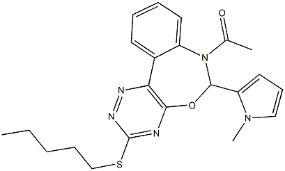 7-acetyl-6-(1-methyl-1H-pyrrol-2-yl)-6,7-dihydro[1,2,4]triazino[5,6-d][3,1]benzoxazepin-3-yl pentyl sulfide 结构式