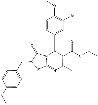 ethyl 5-(3-bromo-4-methoxyphenyl)-7-methyl-2-[4-(methylsulfanyl)benzylidene]-3-oxo-2,3-dihydro-5H-[1,3]thiazolo[3,2-a]pyrimidine-6-carboxylate 结构式