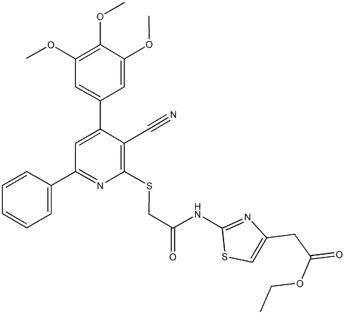 ethyl {2-[({[3-cyano-6-phenyl-4-(3,4,5-trimethoxyphenyl)-2-pyridinyl]sulfanyl}acetyl)amino]-1,3-thiazol-4-yl}acetate 结构式