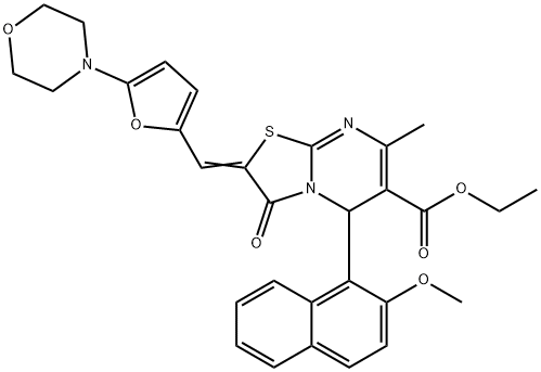 ethyl 5-(2-methoxy-1-naphthyl)-7-methyl-2-{[5-(4-morpholinyl)-2-furyl]methylene}-3-oxo-2,3-dihydro-5H-[1,3]thiazolo[3,2-a]pyrimidine-6-carboxylate 结构式