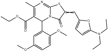 ethyl 2-{[5-(diethylamino)-2-furyl]methylene}-5-(2,5-dimethoxyphenyl)-7-methyl-3-oxo-2,3-dihydro-5H-[1,3]thiazolo[3,2-a]pyrimidine-6-carboxylate 结构式