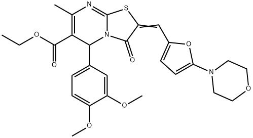 ethyl 5-(3,4-dimethoxyphenyl)-7-methyl-2-{[5-(4-morpholinyl)-2-furyl]methylene}-3-oxo-2,3-dihydro-5H-[1,3]thiazolo[3,2-a]pyrimidine-6-carboxylate 结构式