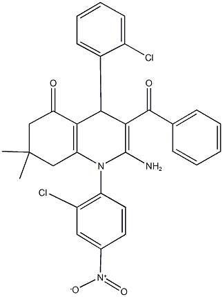 2-amino-3-benzoyl-1-{2-chloro-4-nitrophenyl}-4-(2-chlorophenyl)-7,7-dimethyl-4,6,7,8-tetrahydro-5(1H)-quinolinone 结构式