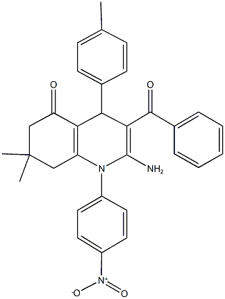 2-amino-3-benzoyl-1-{4-nitrophenyl}-7,7-dimethyl-4-(4-methylphenyl)-4,6,7,8-tetrahydro-5(1H)-quinolinone 结构式