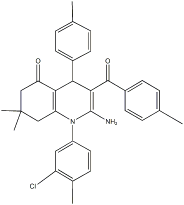 2-amino-1-(3-chloro-4-methylphenyl)-7,7-dimethyl-3-(4-methylbenzoyl)-4-(4-methylphenyl)-4,6,7,8-tetrahydro-5(1H)-quinolinone 结构式