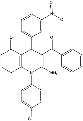2-amino-3-benzoyl-1-(4-chlorophenyl)-4-{3-nitrophenyl}-4,6,7,8-tetrahydro-5(1H)-quinolinone 结构式
