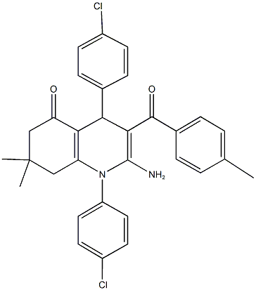 2-amino-1,4-bis(4-chlorophenyl)-7,7-dimethyl-3-(4-methylbenzoyl)-4,6,7,8-tetrahydro-5(1H)-quinolinone 结构式