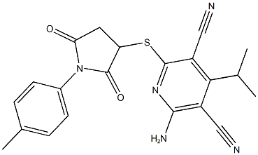 2-amino-4-isopropyl-6-{[1-(4-methylphenyl)-2,5-dioxo-3-pyrrolidinyl]sulfanyl}-3,5-pyridinedicarbonitrile 结构式